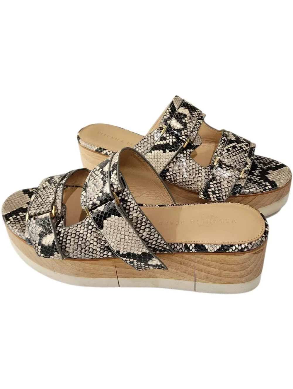 Veronica Beard Snakeskin Platform Slide Sandals Black Cream Flatform Size 10M